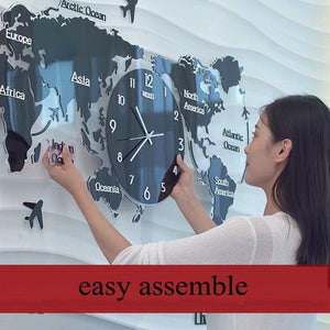 World Map 3D Stickers Hanging Clock