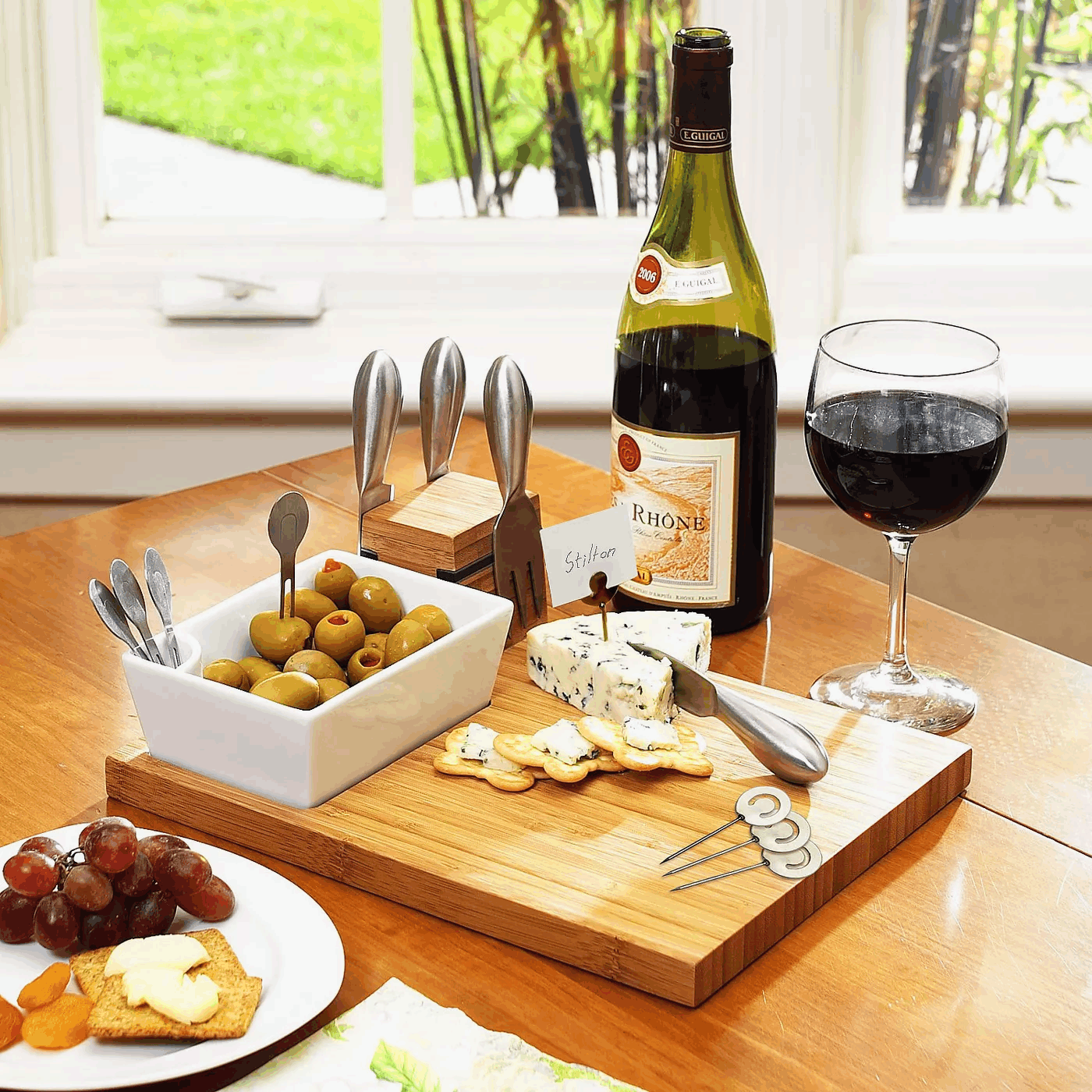 Pamap - Buxton Bamboo Cheese Board Set with 4 Tools & Cheese Markers