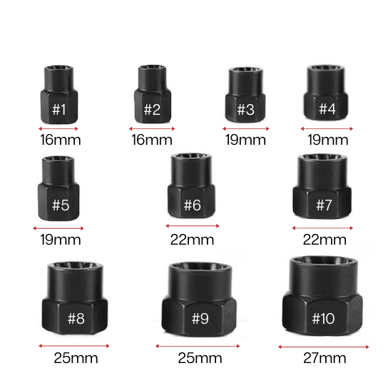 Damaged bolt remover – 10PC. Sleeve set